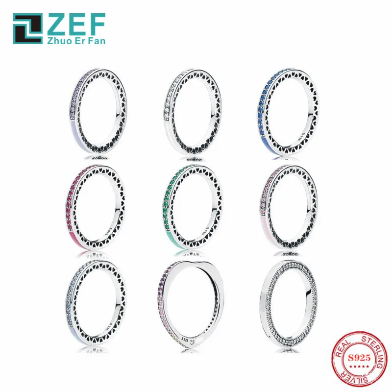 

ZEF pan 925 sterling silver rings for women,Colorful Fashion ladies 2019 round classic elegant luxury,original ladies jewelry