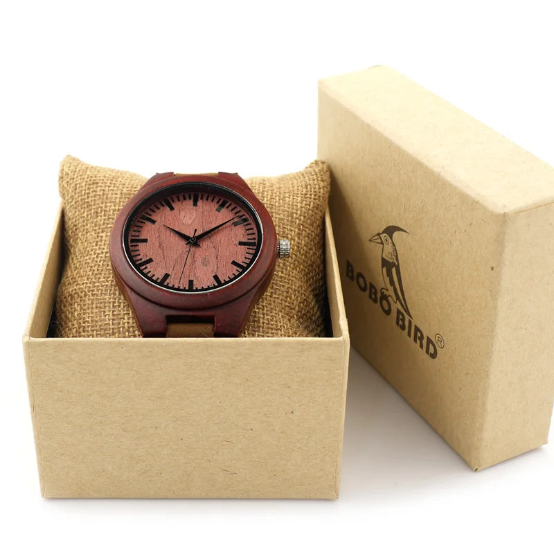 BOBOBIRD L15 Men's Red Sandal Wood Watches Men Cool Quartz Wristwatches With Leather Bands in Orginal Gift Box Design