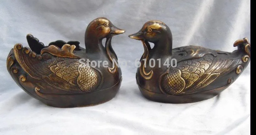 

Old Chinese bronze carved an undying affection mandarin duck pair statues
