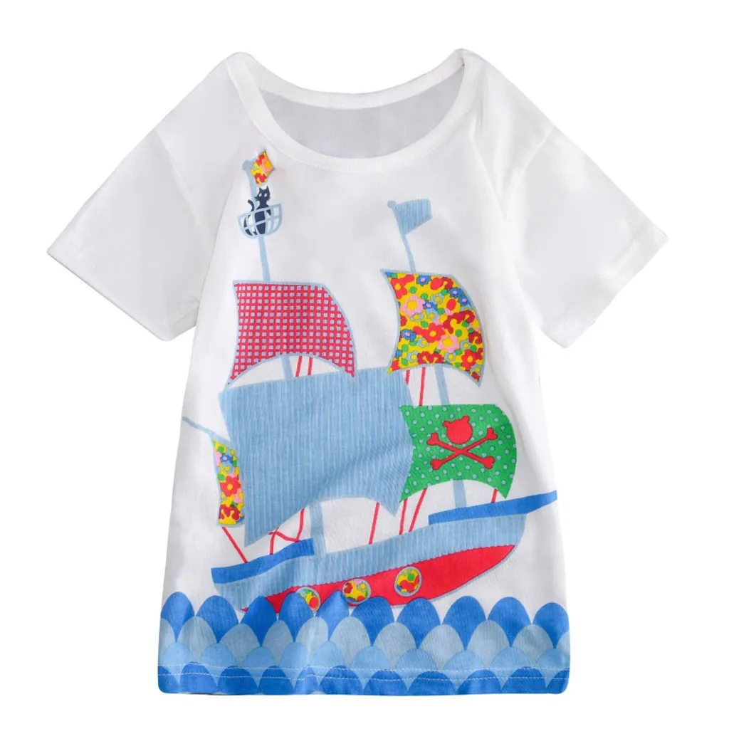 Одежда для маленьких мальчиков и девочек, топы с короткими рукавами и рисунком, футболка, блузка - Цвет: Белый