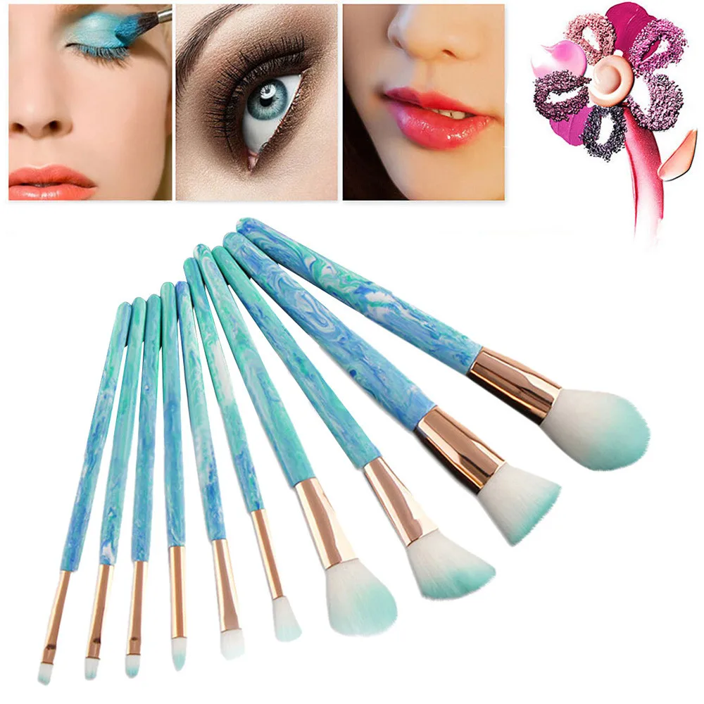 

10 Marble Jade Pattern Makeup Brush Eye Shadow Brush Brush Suit Red wooden handle artificial fiber Makeup Brushes Set dropshipp
