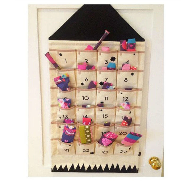 

24 Pockets Calendar Storage Bag Wall Hanging Alphanumeric Canvas Sack Bags INS Nordic Style Children Room Organizer Home Decor