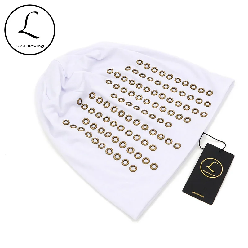 

GZHILOVINGL Solid Spring Skullies New Arrival White Beanie Hats for Women Novelty Metal Round Bonnet Womens Gorro 70425