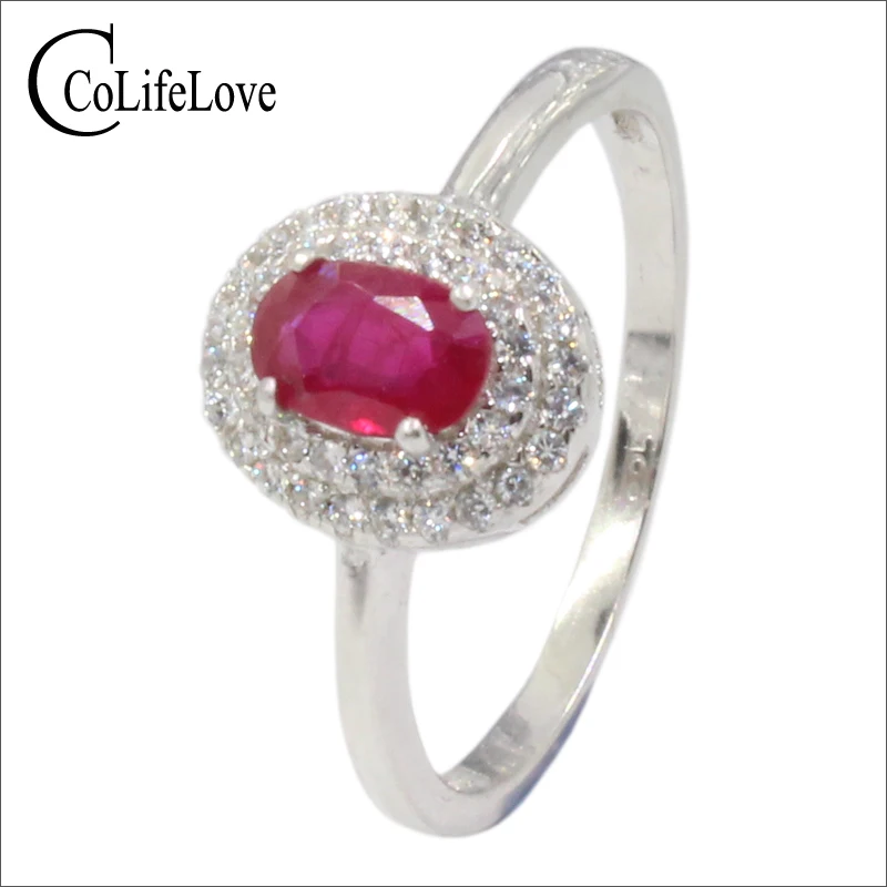 

0.5 ct natural ruby engagement ring for woman 4 mm*6 mm SI grade ruby silver ring solid 925 sterling silver ruby wedding jewelry
