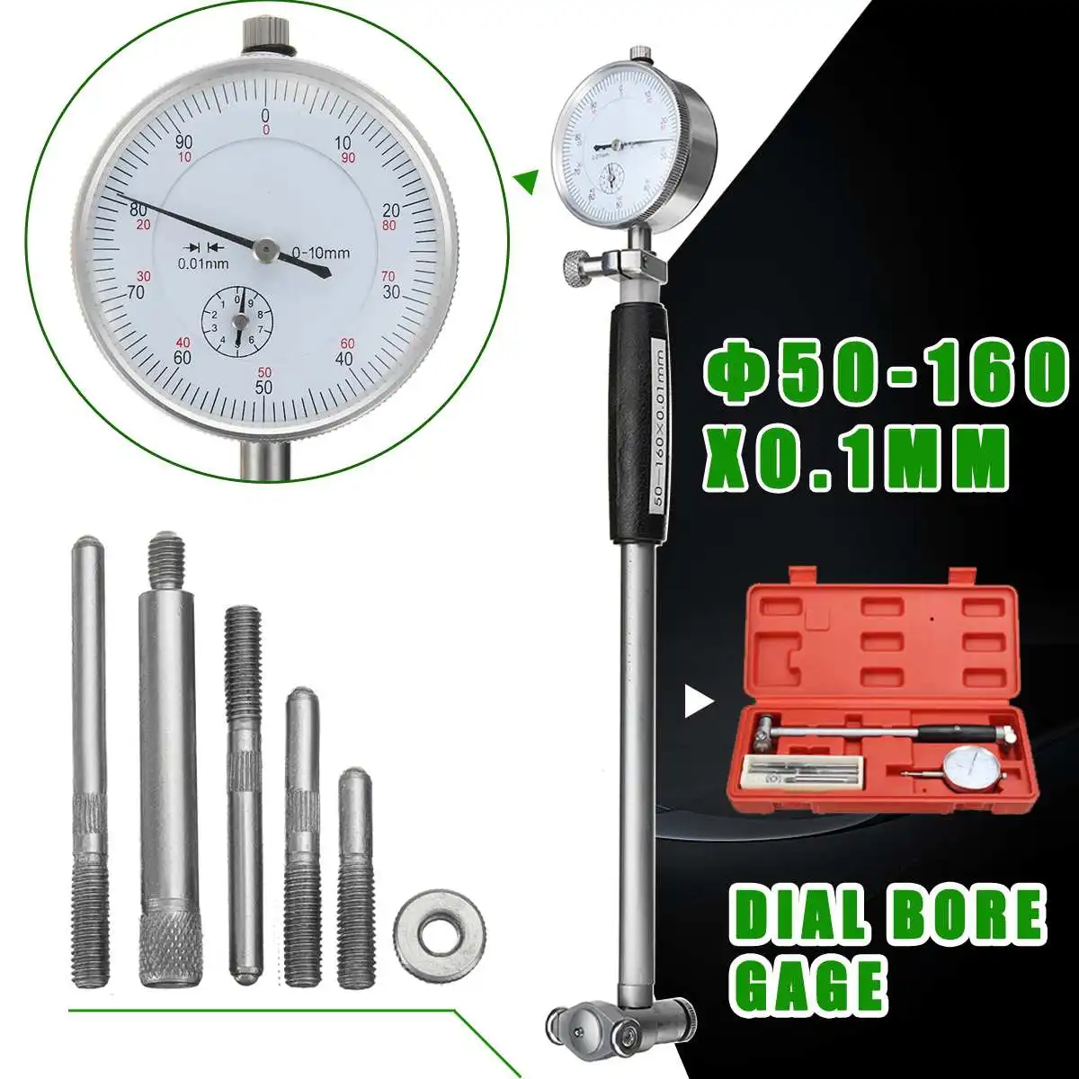 50-160 мм/0,01 мм Метрическая шкала диаметра цилиндра внутренний индикатор диаметра индикаторы цилиндра двигателя измерительный набор инструментов