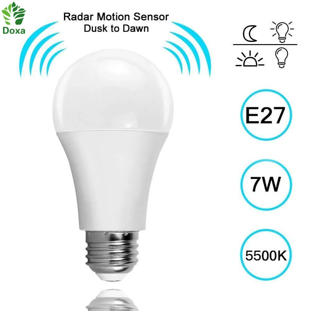 

Radar PIR Motion Sensor Light Bulb E27 Auto Smart Infrared Body Sound 7W 12W AC85-265V Energy Saving for Garden Toilet Hallway