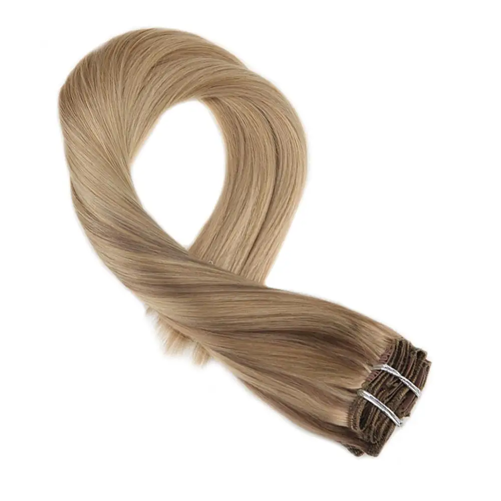 

Moresoo 100% Real Remy Clip In Human Hair Extensions Balayage Ombre Color #10/16/16 Clip Hair Extension Natural 7Pcs /100G/Pack