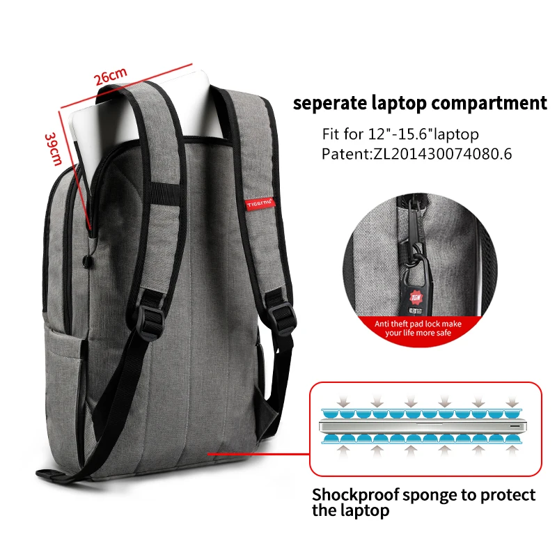  Tigernu Male Backpack Bag Brand 15.6 Inch Laptop Notebook Mochila for Men Splashproof Back Pack bag