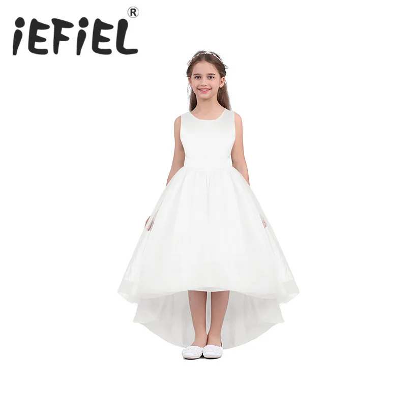 IEFiEL/детское платье, для девочек, без рукавов, с бантиком с низким подолом для девочек в цветочек платье принцессы для конкурса красоты на свадьбу, платье подружки невесты, платье для дня рождения
