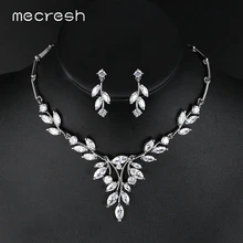 Mecresh элегантный женский серебряный свадебный ювелирный набор для женщин Яркие кубические циркония в форме листа ожерелье серьги наборы TL485