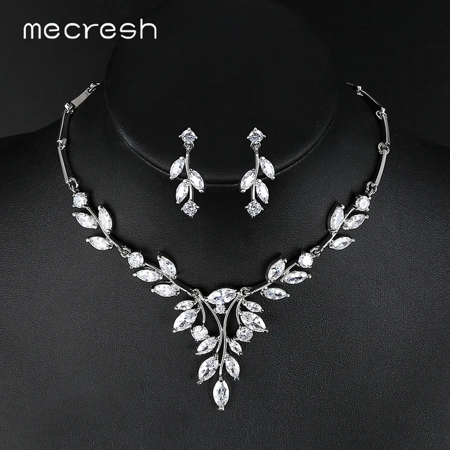 mecresh noble cubic zirconia bridal jewelry sets for women vivid leaf shape necklace sets silver - Cubic Zirconia Wedding Ring Sets mecresh noble cubic zirconia bridal jewelry sets for women vivid leaf shape necklace sets silver - Cubic Zirconia Wedding Ring Sets