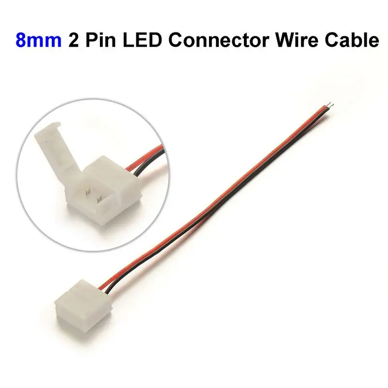 8mm 2 Pin LED Strip Connector Wire Adapter For SMD 3528 Single Color
