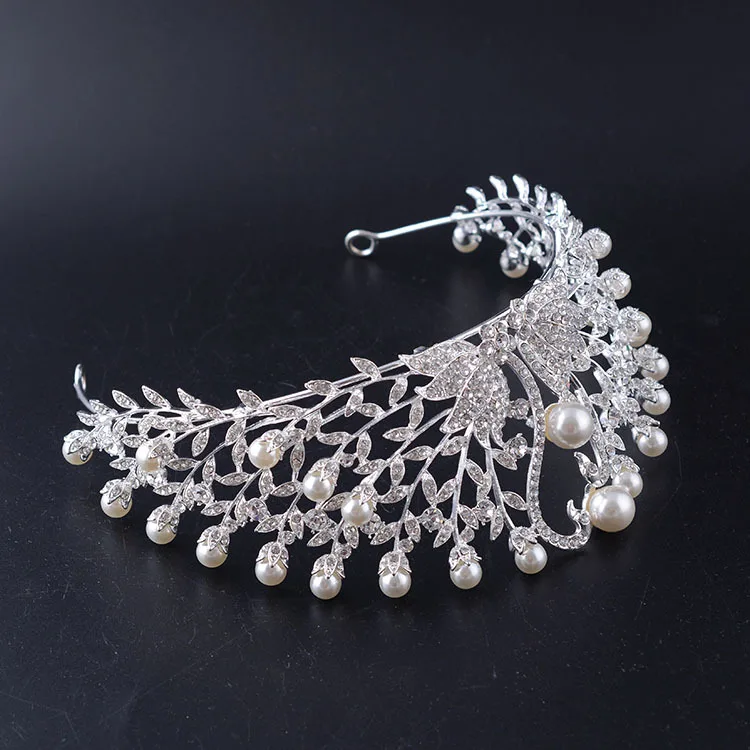 Moda pérola Tiaras Crown para a Noiva de cristal folhas ramos estilo festa de Casamento mulheres jóias cabelo acessórios para o Cabelo (4)