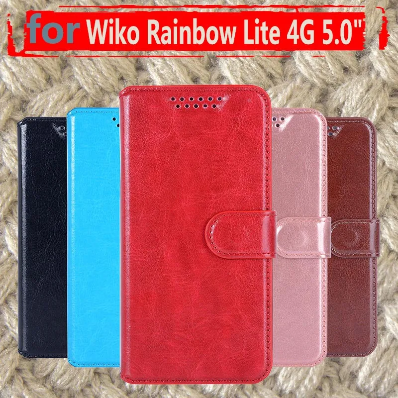 Coque флип чехлы для Wiko rainbow Lite 4G 5,0 "кожаный бумажник чехол для телефона чехол кожи KickStand дизайн + держатель для карт задняя крышка