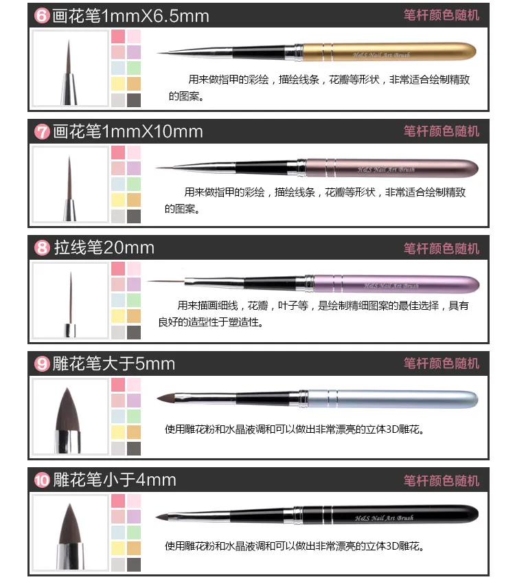 BQAN 10 шт./лот Нейл-арт набор кистей 10 Стиль разных размеров Медь дизайн ручки нейл-арта акрил гелевый рисунок профессиональные косметические кисти