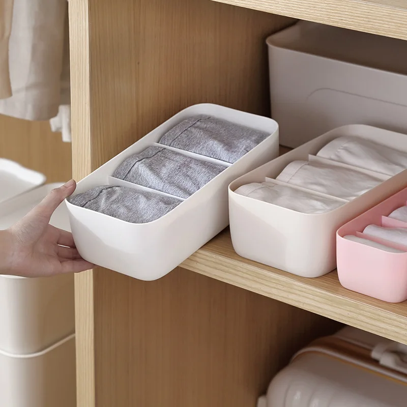 27*3*8.5cm Plastic Underwear Organizer Box 3 Cells Pink Women Bra Socks Cosmetic Drawer Organizers Clothing & Wardrobe Storage