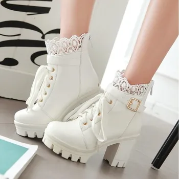 White & Black Lolita High-heeled Boots 4