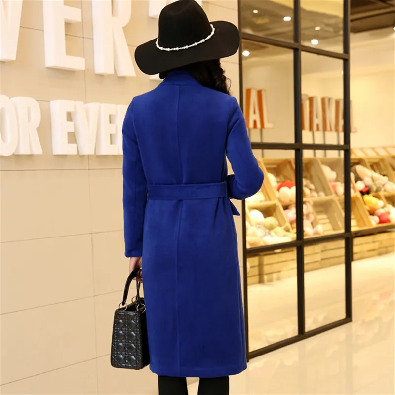 Зимнее женское элегантное уличное пальто высокого качества корейский стиль синее приталенное пальто