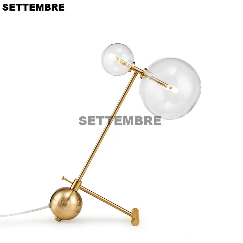 American Minimalist Modern Table Lamp Metal Design Living Room Decoration 2-Lights Glass Globe Lamp