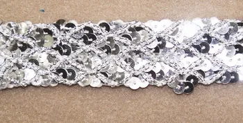 

30yard Craft Braided White with Silver Sequins Trim Decorated Ribbon Trim For Dress Wedding Clothes Decoration Accessories T291