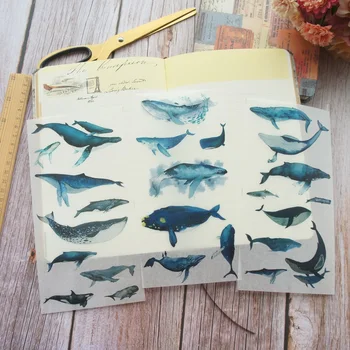 

DIY 3 Sheets Dark Blue Whale Washi Paper Sticker As Scrapbooking Decoration Gift Packing Label Decoration Use