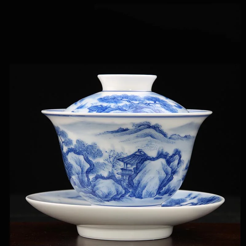 170 мл благородный Gaiwan ручная роспись пейзаж фарфоровая чайная чаша китайский кунг-фу чайный сервиз, кружка для вина художественная Коллекция украшения