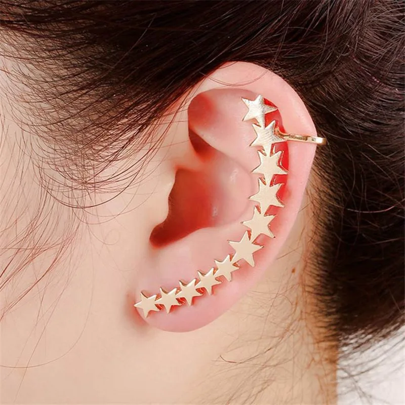 

1 piece Romantic Women Fashion Stars Zinc Alloy Ear Cuff Women Girl Curved Shaped Jewelry Accessories Clip Earring