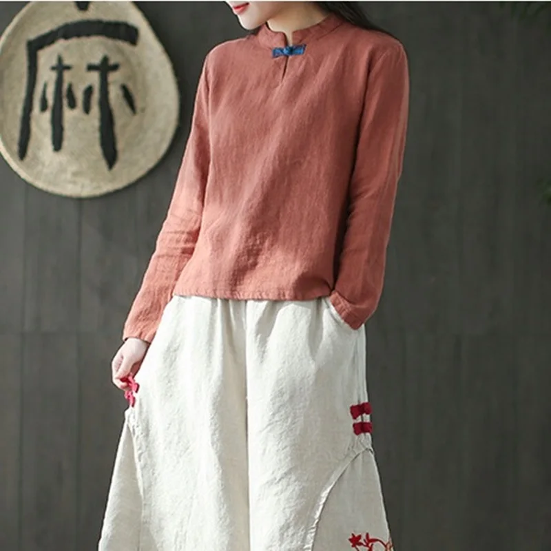 Linen shirt women traditional chinese shirt white womens linen clothing kimono women cheongsam top TA673