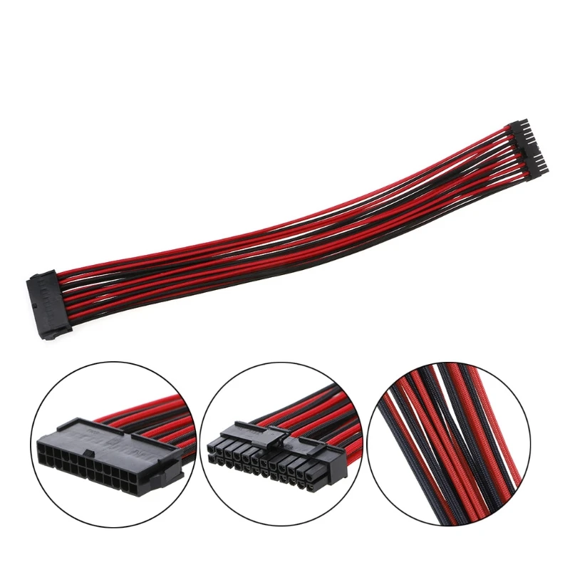 

High quality 24Pin ATX EPS PSU Black & Red Single Sleeved Power Extension Cable