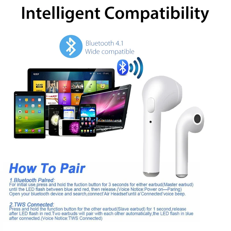 I7 i7s TWS беспроводные Bluetooth наушники-вкладыши стерео гарнитура с зарядным устройством микрофон для iPhone sunsung xiaomi huawei LG