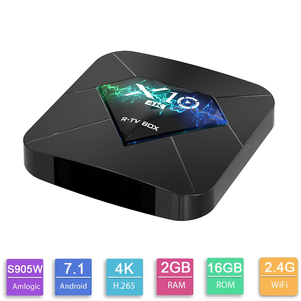 

R-TV Box X10 Android TV Box Amlogic S905W Quad Core 2GB DDR3 16GB eMMC Flash Media Player 2.4G WiFi Support French Spanish