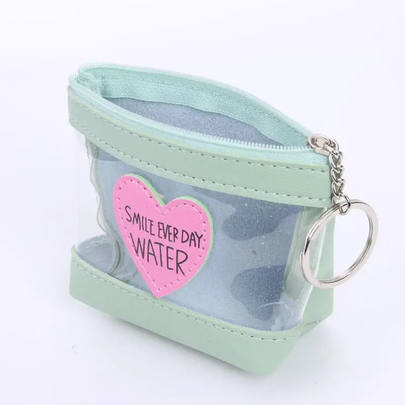 Кожаный короткий клатч для женщин портмоне для монет прозрачное украшение в виде сердца бумажник из ПВХ