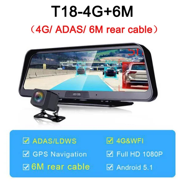 WHEXUNE на android с поддержкой 4G dvr 10 дюймов экран автомобиля видео камера gps навигации Full HD 1080P dash cam Регистратор регистратор удаленный монитор - Название цвета: T18-4G6M