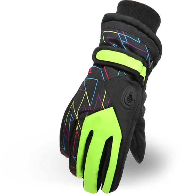 Детские зимние лыжные перчатки для снегохода, Детские Водонепроницаемые перчатки для катания на лыжах и сноуборде, ветрозащитные милые перчатки для мальчиков и девочек - Цвет: Green 1