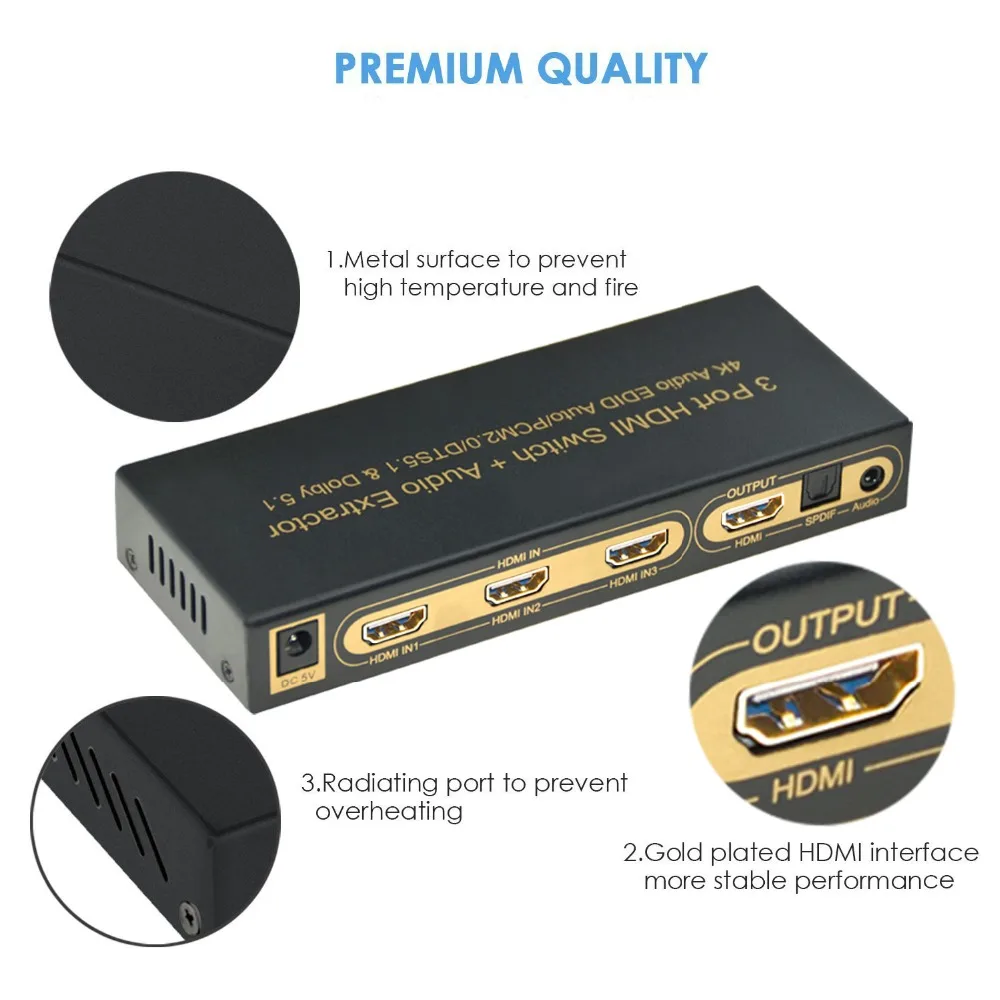 HDMI переключатель Aikexin 3x1 с аудио экстрактором 4K 3 портовый Переключатель ИК
