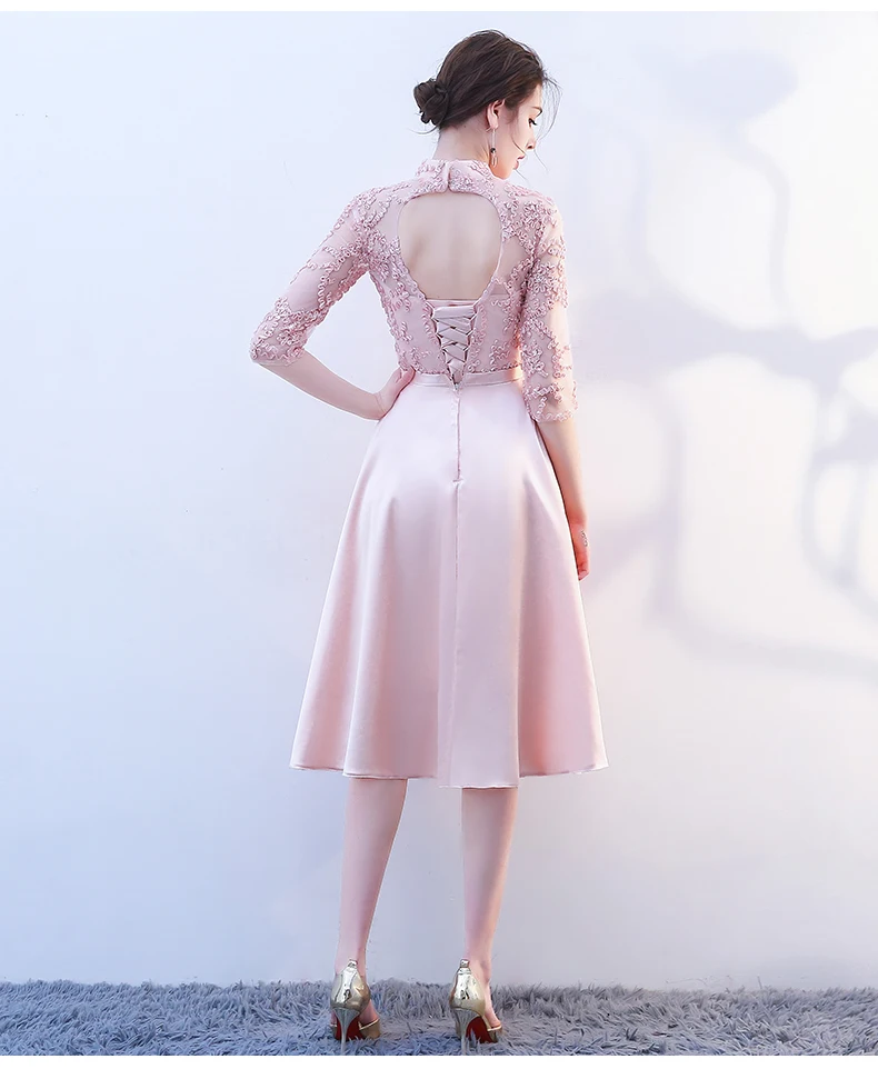 KBS025 # средние и длинные розовые на шнуровке платья подружек невесты Свадебная вечеринка платье для выпускного вечера 2018 Весенняя Новинка