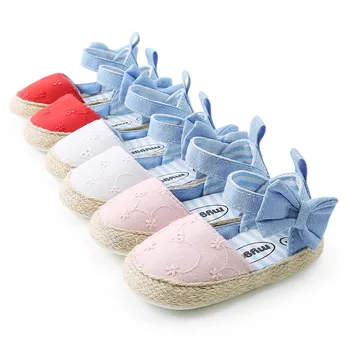 

Baby Girl 12-18 Months Walking Toddler Newborn Baby Girls Summer canvas Bow Soft Crib Shoes Size 0-18 Months