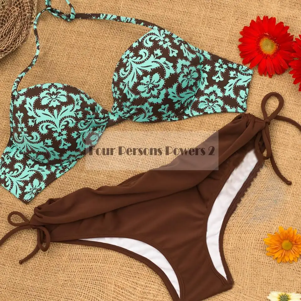 Swimwear Women 2016 brown Bikini Retro printing Sexy Bandage Beach