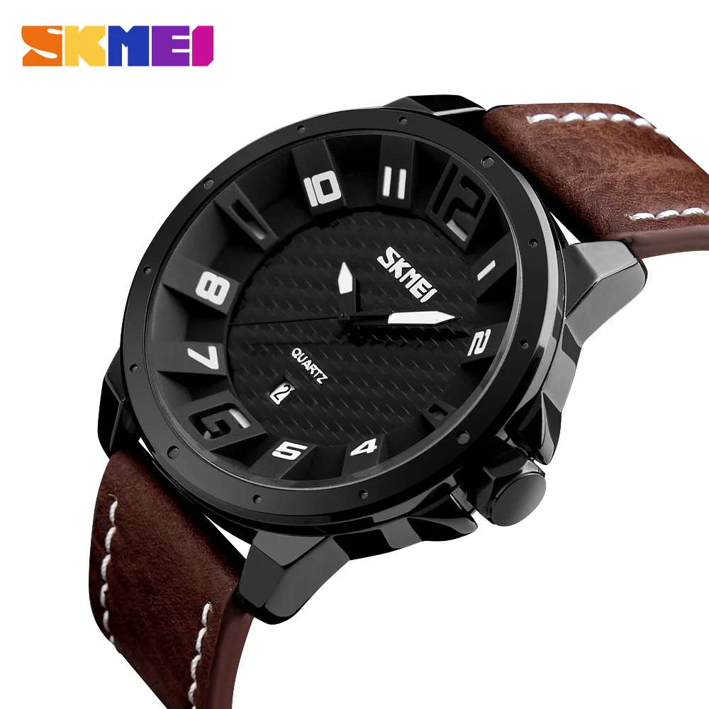 Günstig SKMEI Luxus Marke Militär Uhren Männer Quarz Analog 3D Gesicht Leder Uhr Mann Sport Uhren Armee Uhr Relogios Masculino