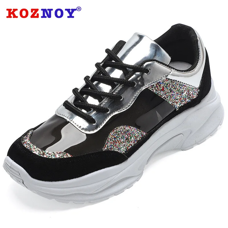 

Koznoy Sneakers Women Summer Color Drill Color Matching Dropshipping Thick Bottom Bright Fashion Breathable Women White Shoes
