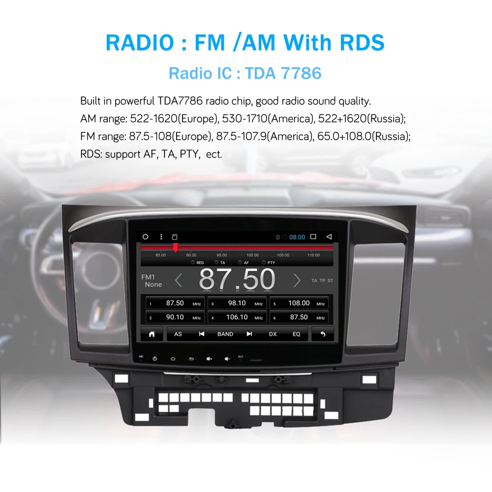 Best Bonroad Android 8.1.0 Car Radio multimedia player  For Mitsubishi Lancer 2010-2015 Radio GPS Navigation Video Audio Player 2