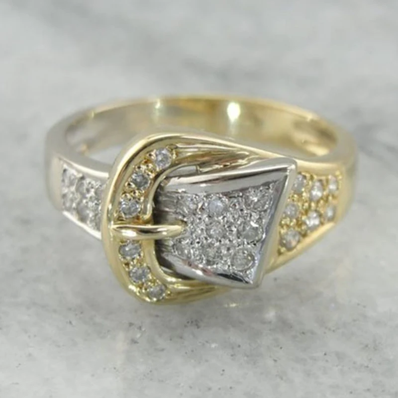 New Shiny Belt Ring for Women Luxury Yellow Gold Wedding Jewelry Tiny