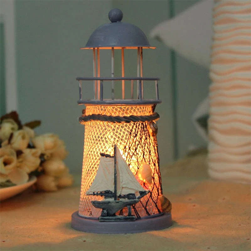 Fashion Lighthouse Iron Model Candle Holder Nautical Beach Ship Boat Design Candles Holder Home Garden Decors