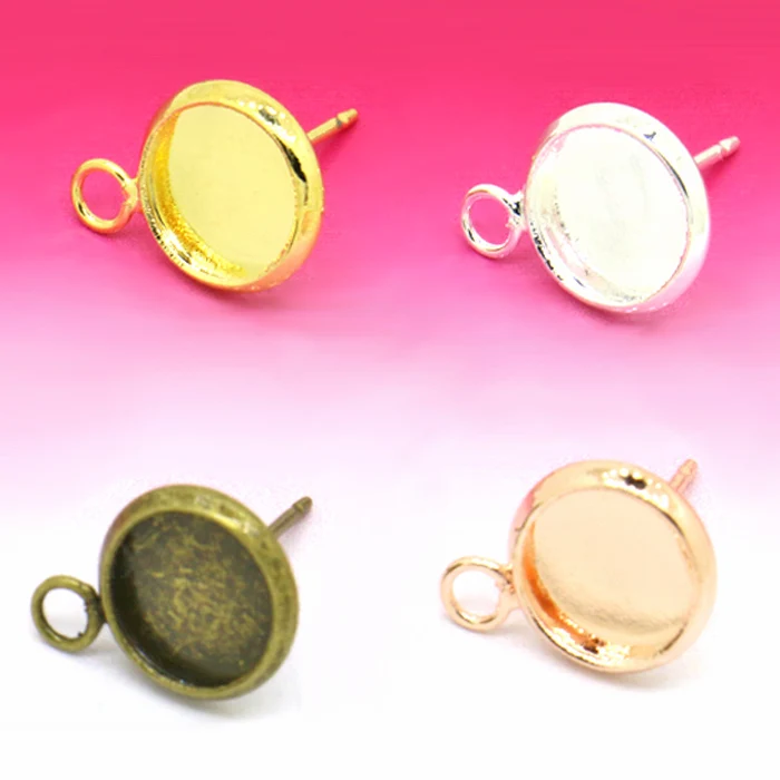 

20pcs Gold/Silver/ Antique Bronze/Rose Gold Copper Blank Stud Earring Base10mm Cabochon Cameo Setting Bezel Tray DIY