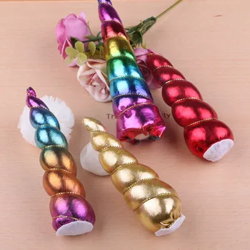 

New 20pcs Unicorn Horse Horn Buttons 100*30MM Bright Colors Fabric 3D Cotton Sticker Patch Fit Girls Hair Jewelry Headband Clips