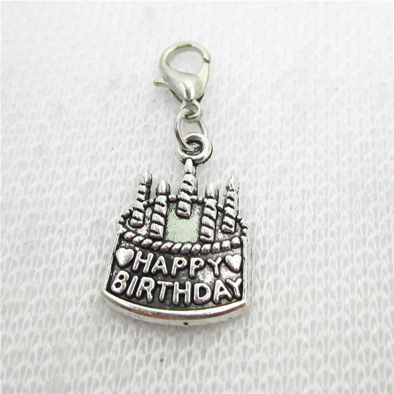 New Arrive 10pcs Silver Happy Birthday Charms Lobster Clasp Charms Diy