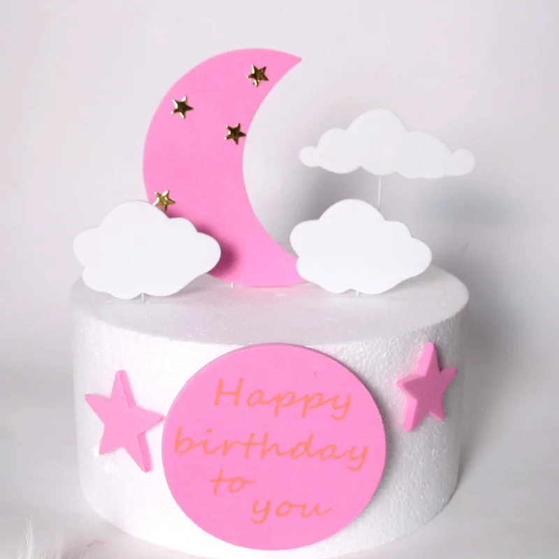 

BRIDAY 1PCS Happy birthday, Moon, star and cloud cake card birthday cake decoration party card atmosphere decoration@2