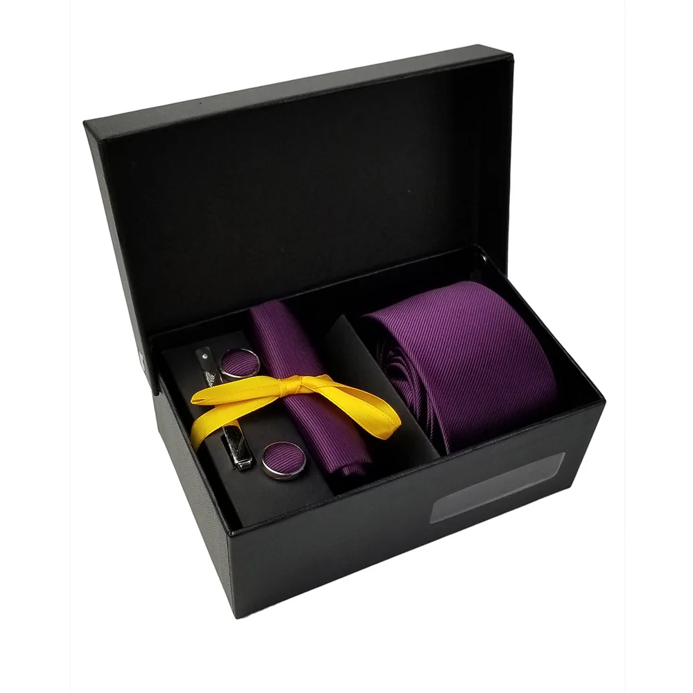 6 см тонкий классический мужской галстук, жаккардовый мужской галстук со стрелками, носовой платок, запонки, подарочная упаковка, деловые мужские подарки - Цвет: Purple