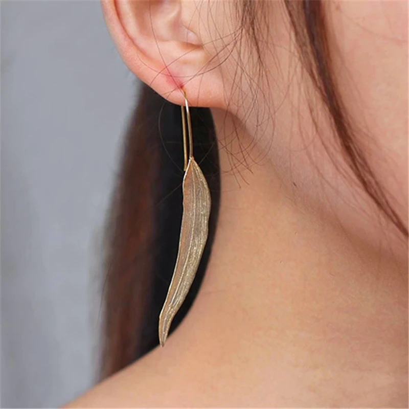 Lotus Fun Real 925 Sterling Silver Natural Original Handmade Fine Jewelry Vintage Long Leaves Drop Earrings for Women Brincos