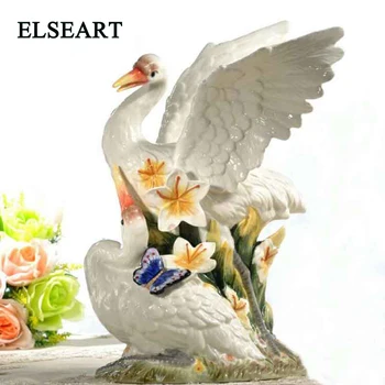 

Red-crowned crane with butterfly ceramic ornament animal porcelain figurine for home decoration gift